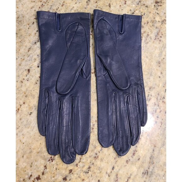 New? Vintage Size S 6.5 Navy Blue Soft Leather Silk Lined Formal 8" Gloves Franc - Picture 5 of 16